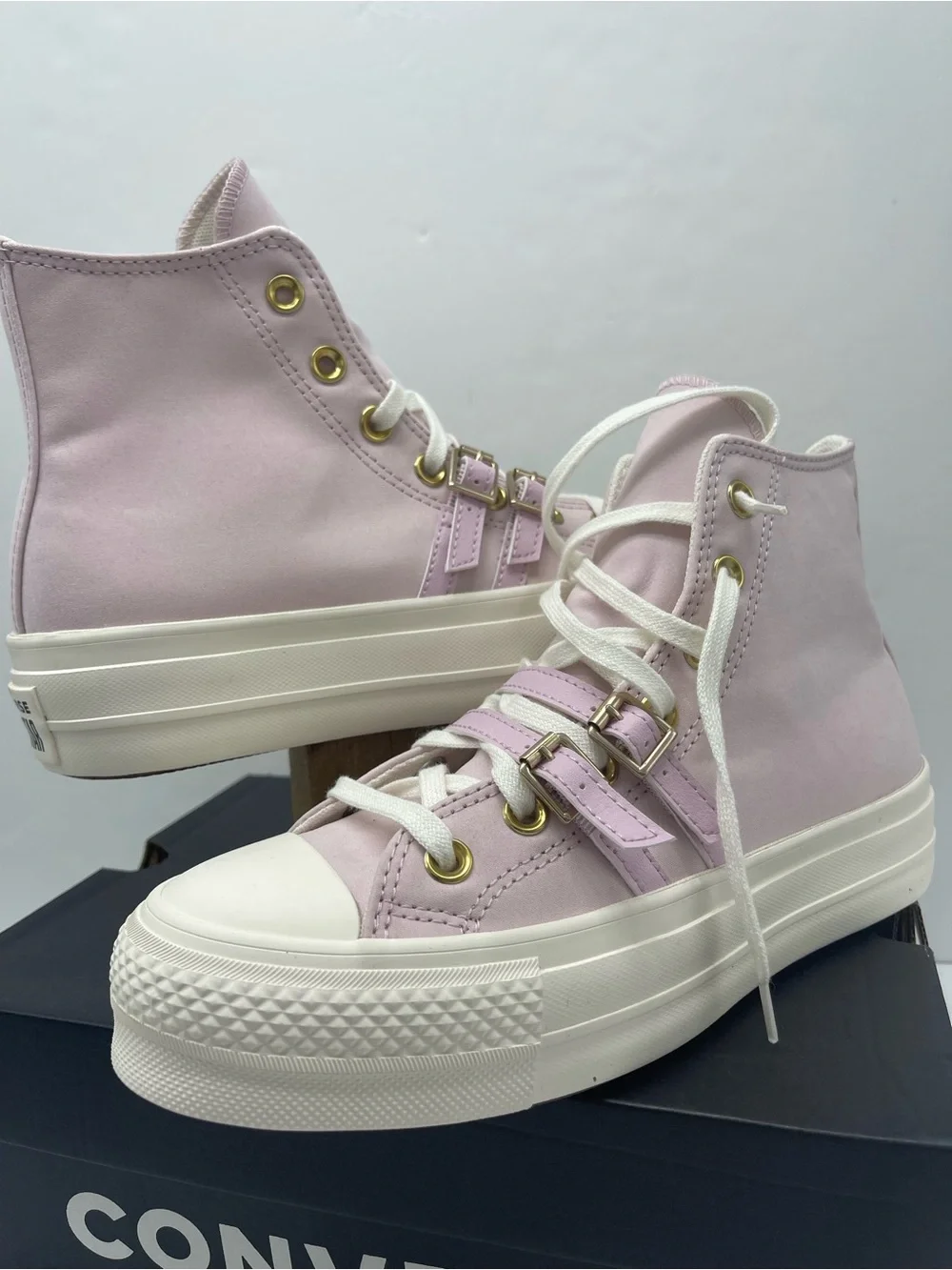 Converse CTAS Lift Hi Platform Buckle Sneakers Summit Pink Egret Blk A11864C NWT